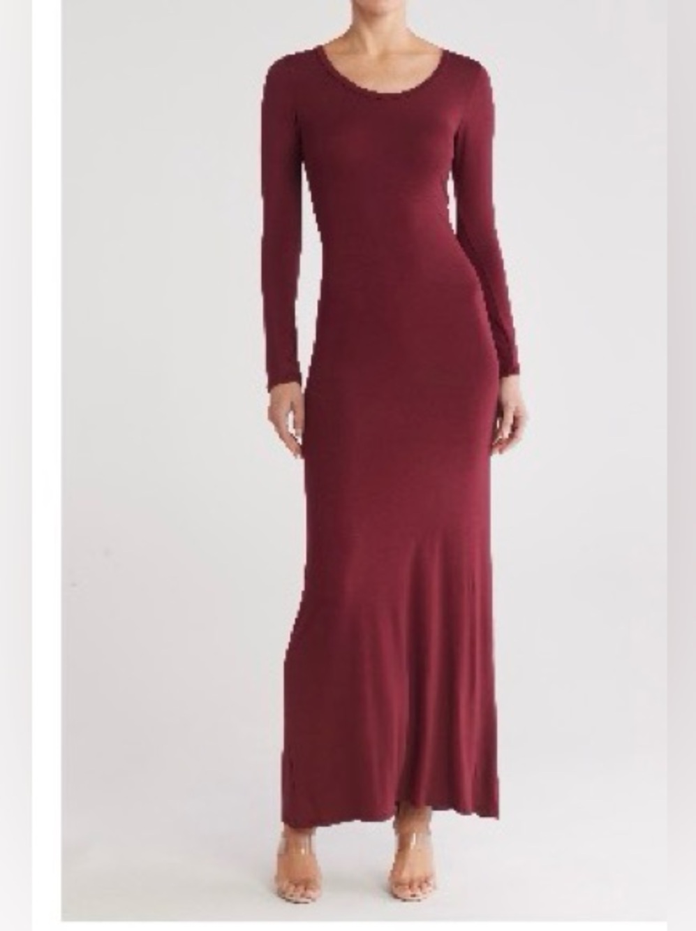 Go Couture $169 Long Sleeve Scoop Neck Maxi Dress - burgundy